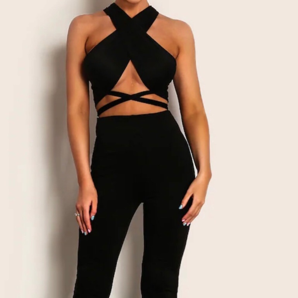 tie front top with pants set